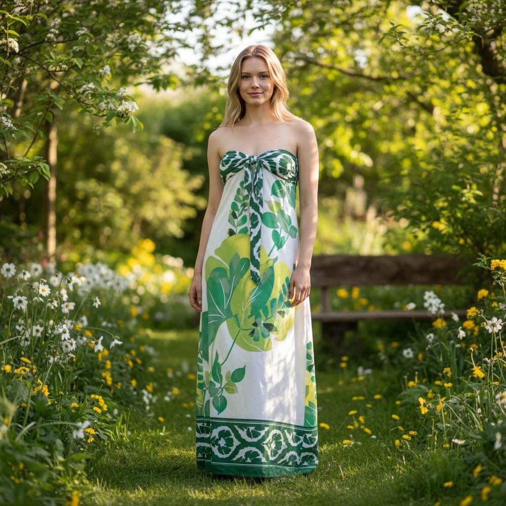 NWT White House Black Market Green Garden Vine Tie Neck‎ Halter Midi Dress 12